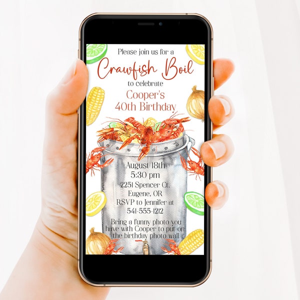 Editable Crawfish Boil Digital Invitation Template, Crawfish Mobile Invitation, Craw Fish Birthday Electronic Evite, Text Email, Corjl, CRAW