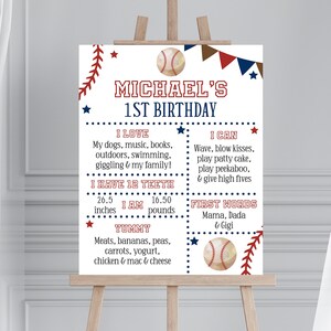 Modello modificabile di segno di pietra miliare del primo compleanno di baseball, poster di pietra miliare del primo anno sportivo, tavola di pietra miliare, 8x10 11x14 16x20, Corjl, RBBB