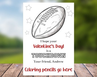 Editable Football Valentines Coloring Card Template, Printable Touchdown Valentines Day Gift, Sports Valentines Day Gift For School, Corjl