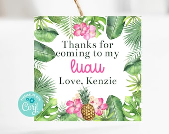 Luau Favor Tag, Luau Party Decorations, Summer Party, Luau Thank You Tag, Luau Birthday Party, Printable Tag, Luau Baby Shower, Corjl, Aloha