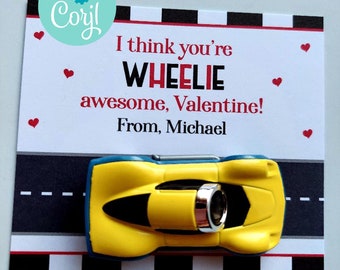 Printable I Think You're Wheelie Awesome Valentine Card, Attach Your Own Car, Editable, Kids Valentines For School Classroom, Boys Valentine