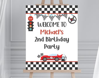 Editable Retro Race Car Welcome Sign, Racing Party, Boy Birthday, Car Party, Racing Birthday Party, Door Sign, Corjl, Printable Sign, RERC
