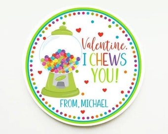 Printable I Chews You Valentine Tag, Bubble Gum Printable Valentine Tag For Kids School, Preschoolers and Daycare, Kids Valentines, Corjl