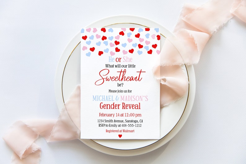 Editable Valentine Gender Reveal Invitation Template He or Etsy