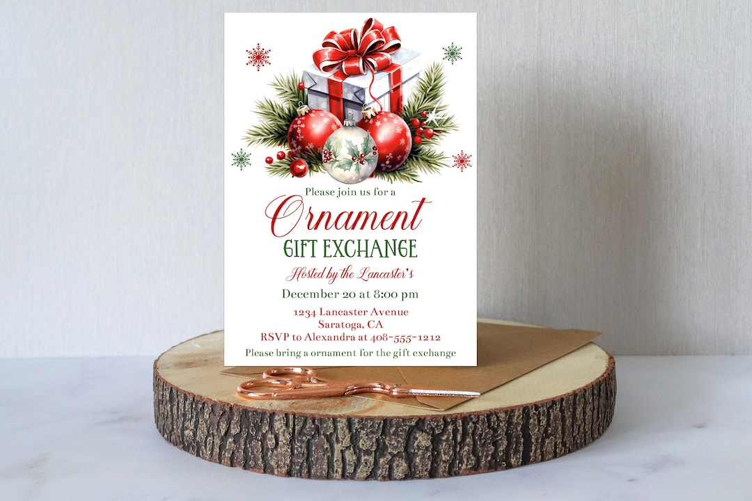 Editable Ornament Gift Exchange Christmas Party Invitation Etsy
