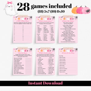Printable A Little Boo is Almost Due Game Bundle Baby Shower Games Set Boo Baby Shower Pink Halloween Baby Shower 28 Games and Signs PLBO