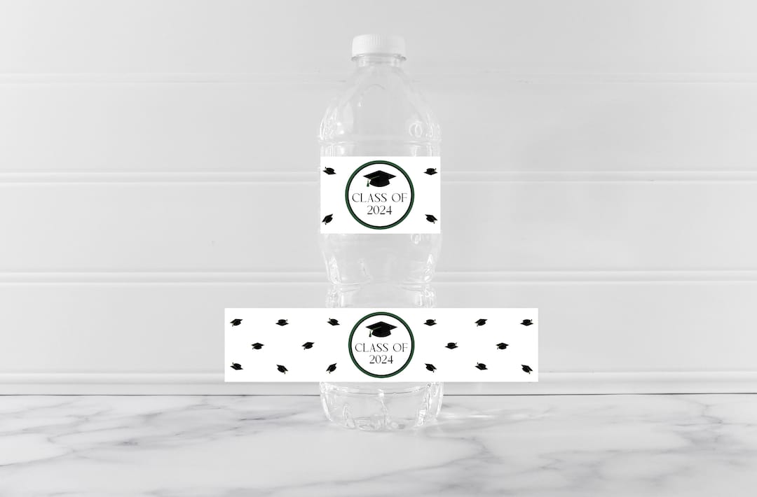 Printable Black &amp; Green Graduation Water Bottle Wrappers, High School ...