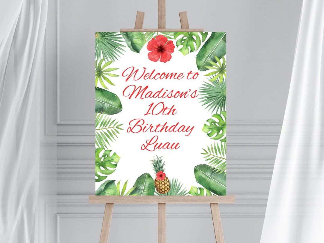 Editable Luau Party Welcome Sign Template, Printable Luau Birthday ...