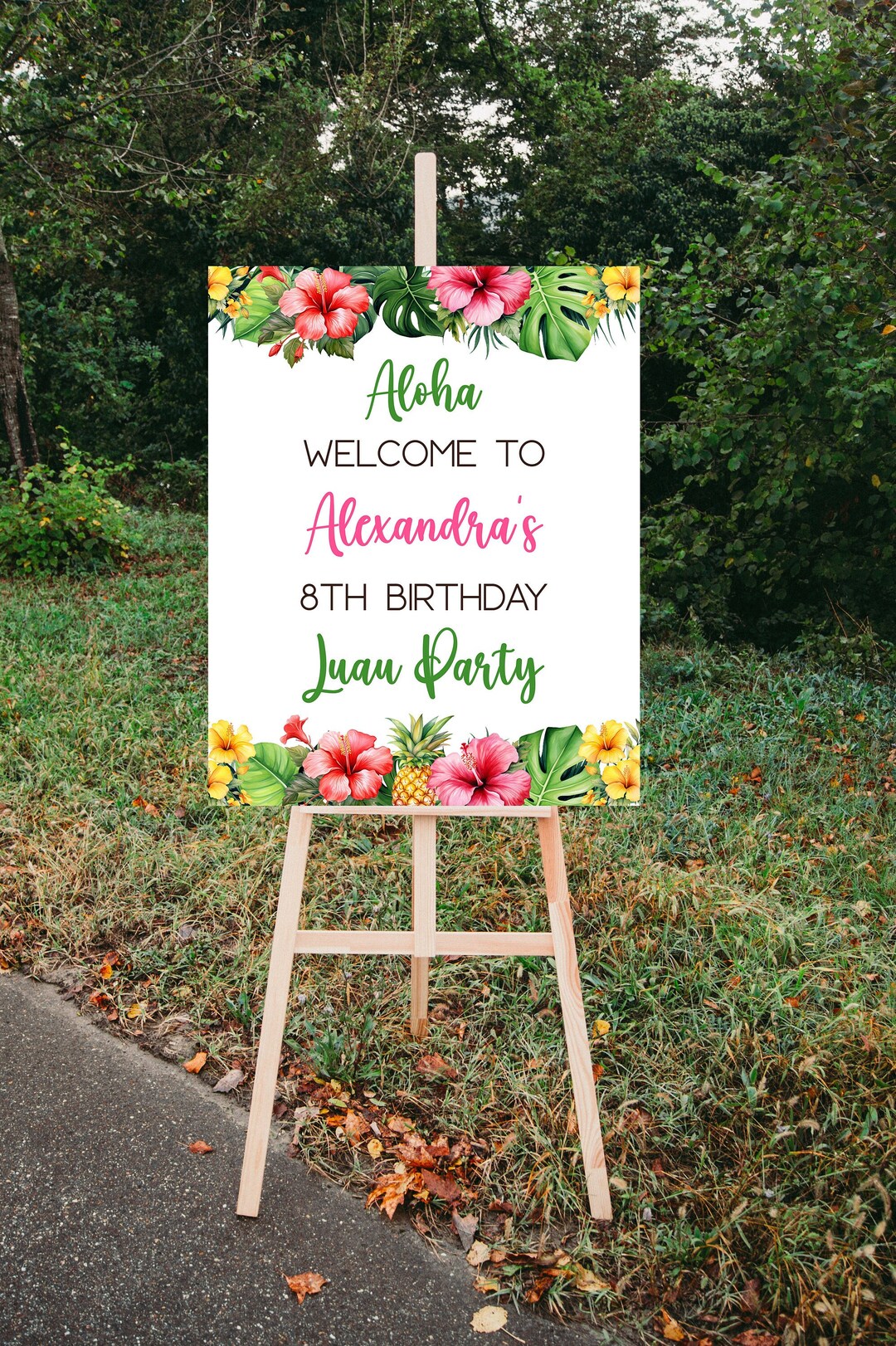 Editable Luau Birthday Welcome Sign Template, Printable Tropical ...