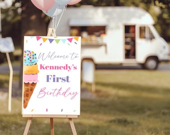 Editable Ice Cream Birthday Welcome Sign Template Printable Ice Cream Party Decorations Ice Cream Birthday Bridal Shower Baby Shower Corjl