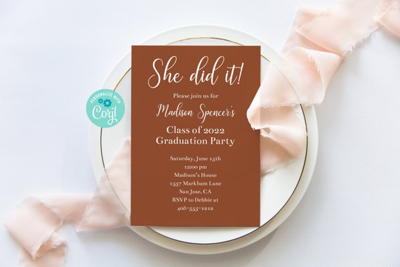 Editable Template She Did It Graduation Party Invitation | Etsy