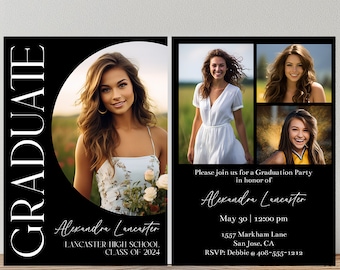 Editable Grad Photo Announcement Template Printable High School Graduation Invite Senior Photo Card College Grad Class Of 2024 Corjl GR107