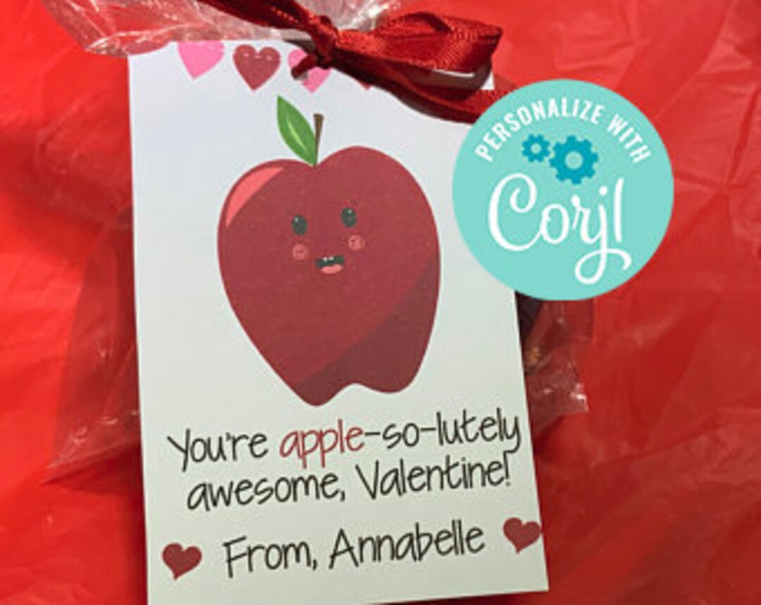 Editable Apple Valentine, Printable Valentines, You're Apple-so-lutely ...