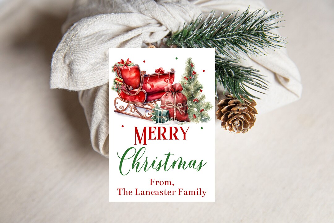 Editable Santa's Sleigh Gift Tag Template, Printable Christmas Party ...