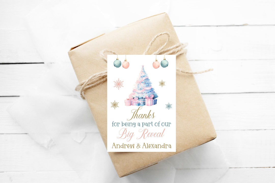 Editable Pink Blue & Gold Christmas Tree Gender Reveal Gift Etsy