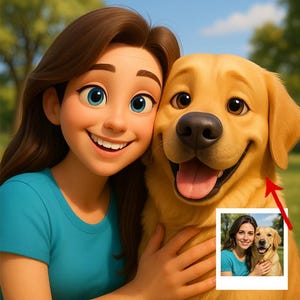 Printable Personalized Cartoon Style Photo From Your Own Photo, Custom 3D Pet Lover Gift, Cartoon Gift, In Loving Memory Pet Memorial Gift