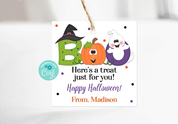 Editable Boo Halloween Tags, Trick or Treat, School Halloween Tags, Co-Worker, Treat Bag Tag, Corjl, Printable Tag, Instant Download