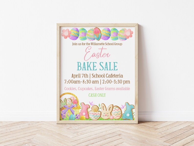 Easter Bake Raffle Editable Easter Bake Sale Flyer Template, Printable Easter School ...