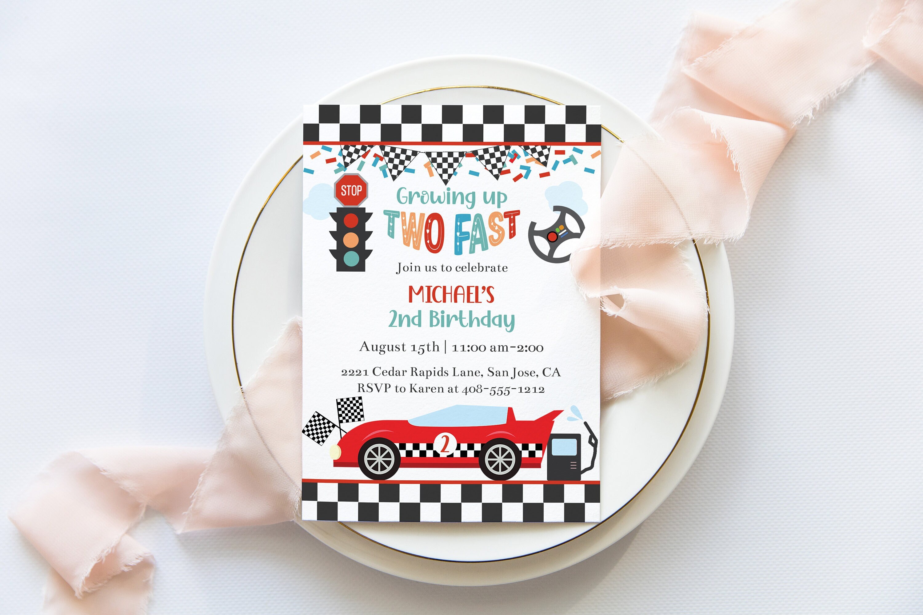 Growing Two Fast Birthday Invitations Racing Cars Party 