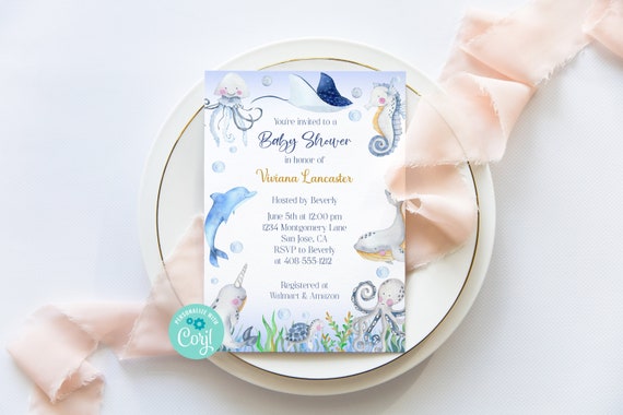 Ocean Baby Shower Invitation Template Ocean Animals Baby - Etsy