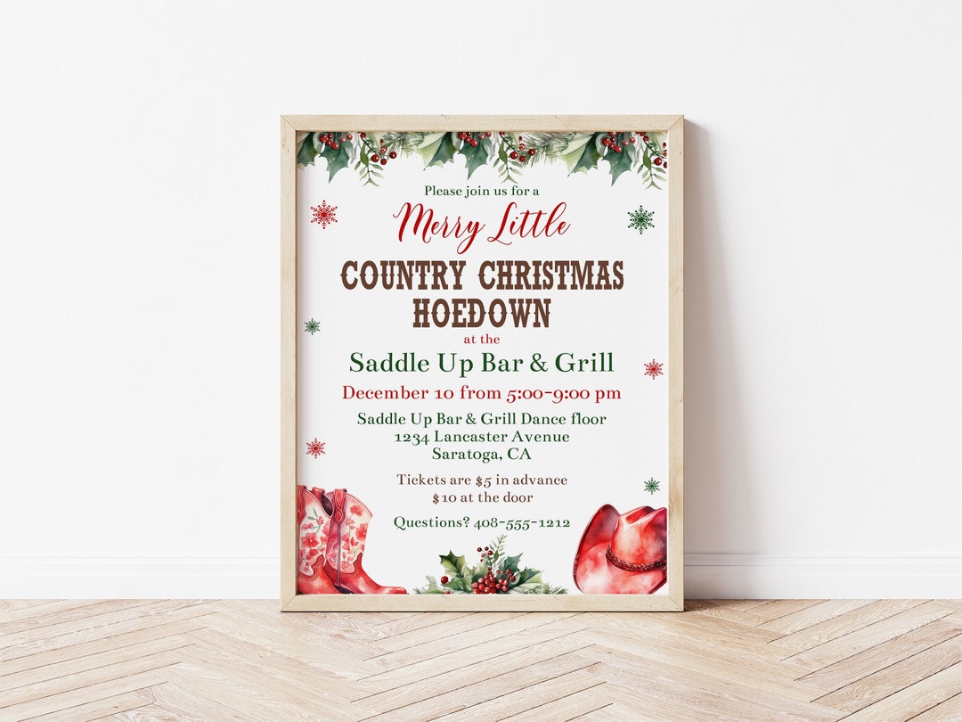 Editable Merry Little Country Christmas Hoedown Flyer Etsy