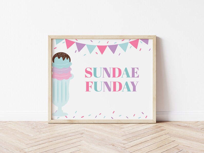 Sundae Lettering Printable Sundae Funday Ice Cream Sundae Sign, Ice Cream Birthday Baby ...