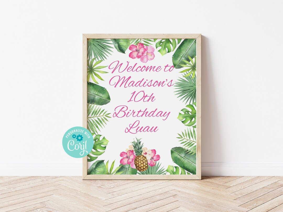Luau Welcome Sign Template, Luau Party Decorations, Luau Birthday Party ...