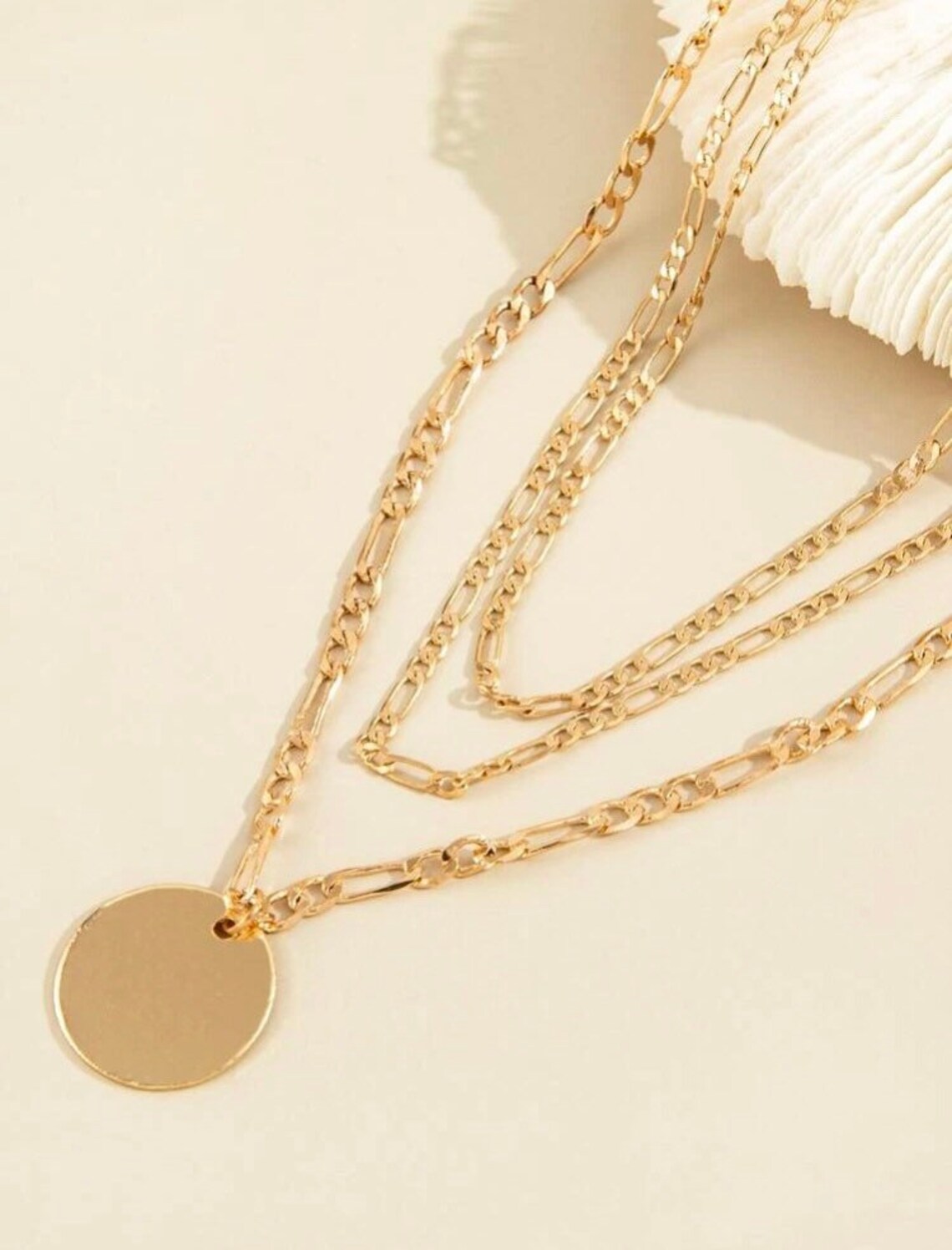 Triple Strand Gold Chain Link Disc Coin Necklace Layered Etsy