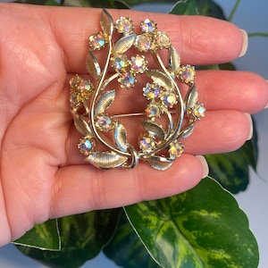 Vintage Jewelry Brooch Pin with Sparkling AB Rhinestones Signed Star