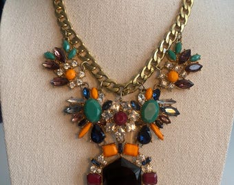 Joan Rivers Classics Vintage Gold Tone Statement Necklace With Multicolored Gemstones