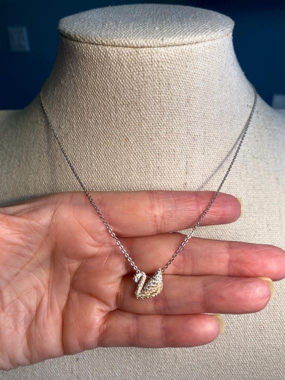 Swarovski Signed Vintage Silver Crystal Swan Necklace