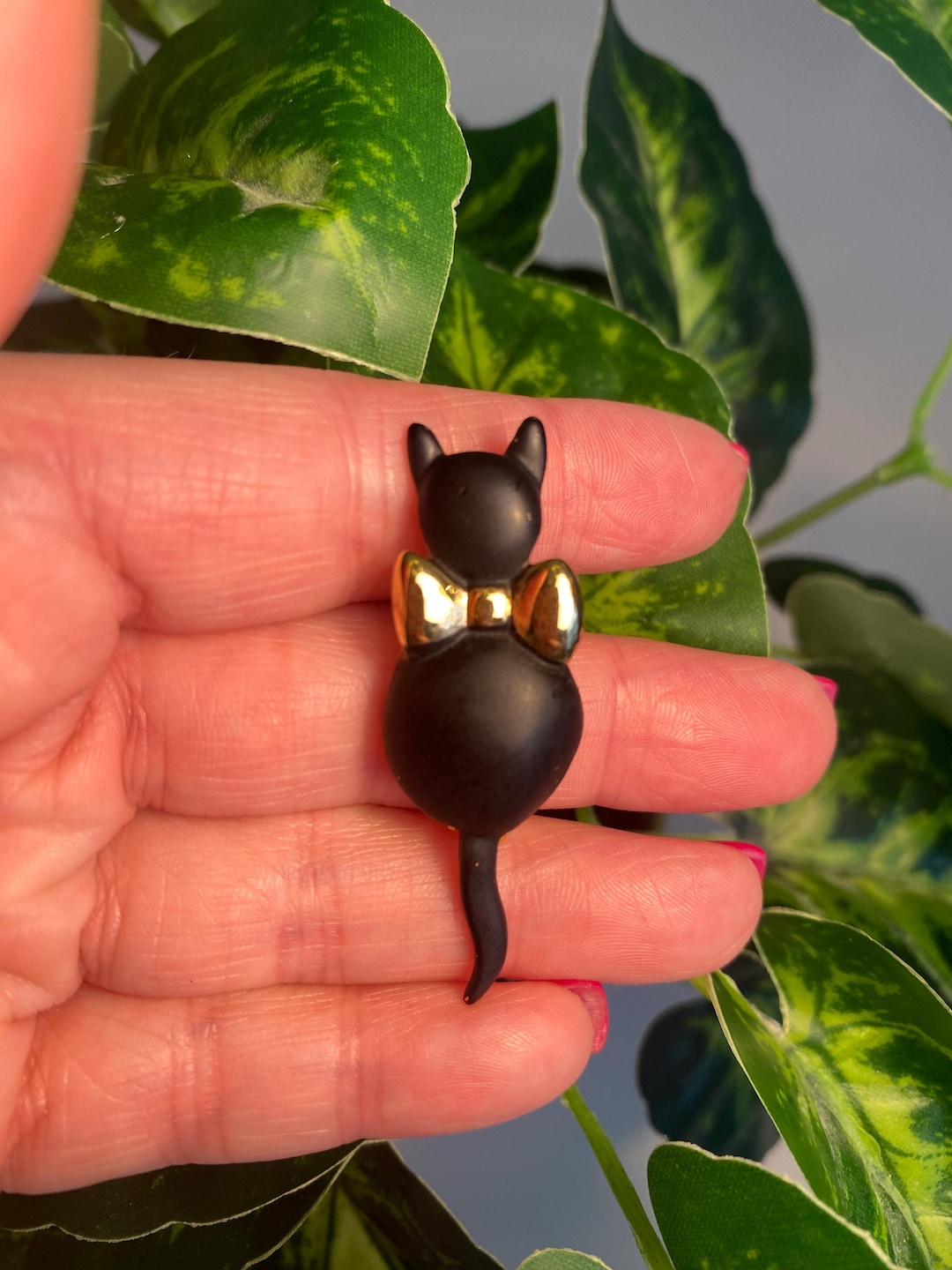 Vintage Jewelry Brooch Pin Matte Black Cat With Gold Tone Bow - Etsy
