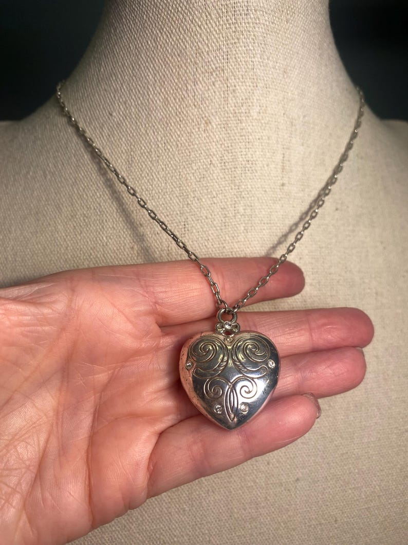 Brighton Vintage Necklace “You Are Always In My Heart” Silver Plated Heart Locket Pendant Clear Crystals image 1