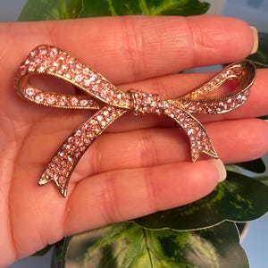 KJL Kenneth Jay Lane Rose Gold Tone Pink Pave Rhinestone Bow Gift for Her
