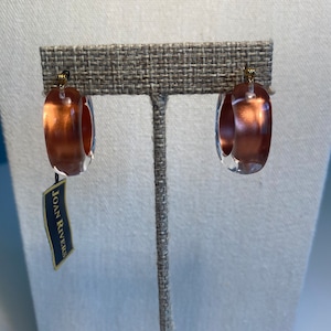 Joan Rivers Clear Resin Hoop Earrings Square Silhouette with Copper Colored Epoxy Enamel on the Inside