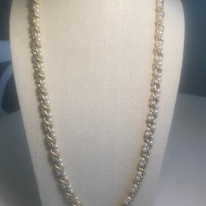 Vintage Jewelry Necklace Hong Kong Faux Pearl with Intertwined Gold Toned Chain
