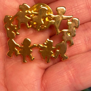 Vintage Jewelry Pin CTPM Signed Gold Tone Children Ring Around the Rosie Lapel Hat Pin
