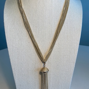 Vintage Jewelry Necklace Sarah Coventry Multi Chain Gold Tone Tassel with 6 Inch Extension