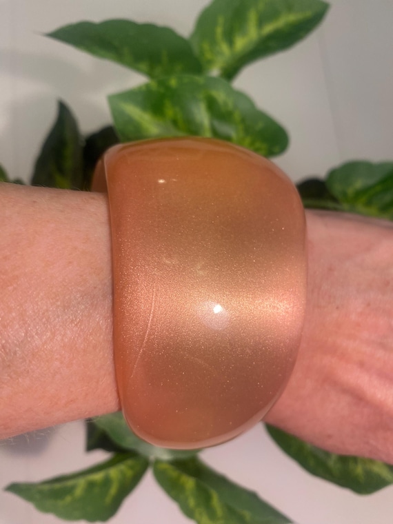 Vintage Bracelet 1980s Asymmetrical Peach Chunky Lucite Bangle Bracelet