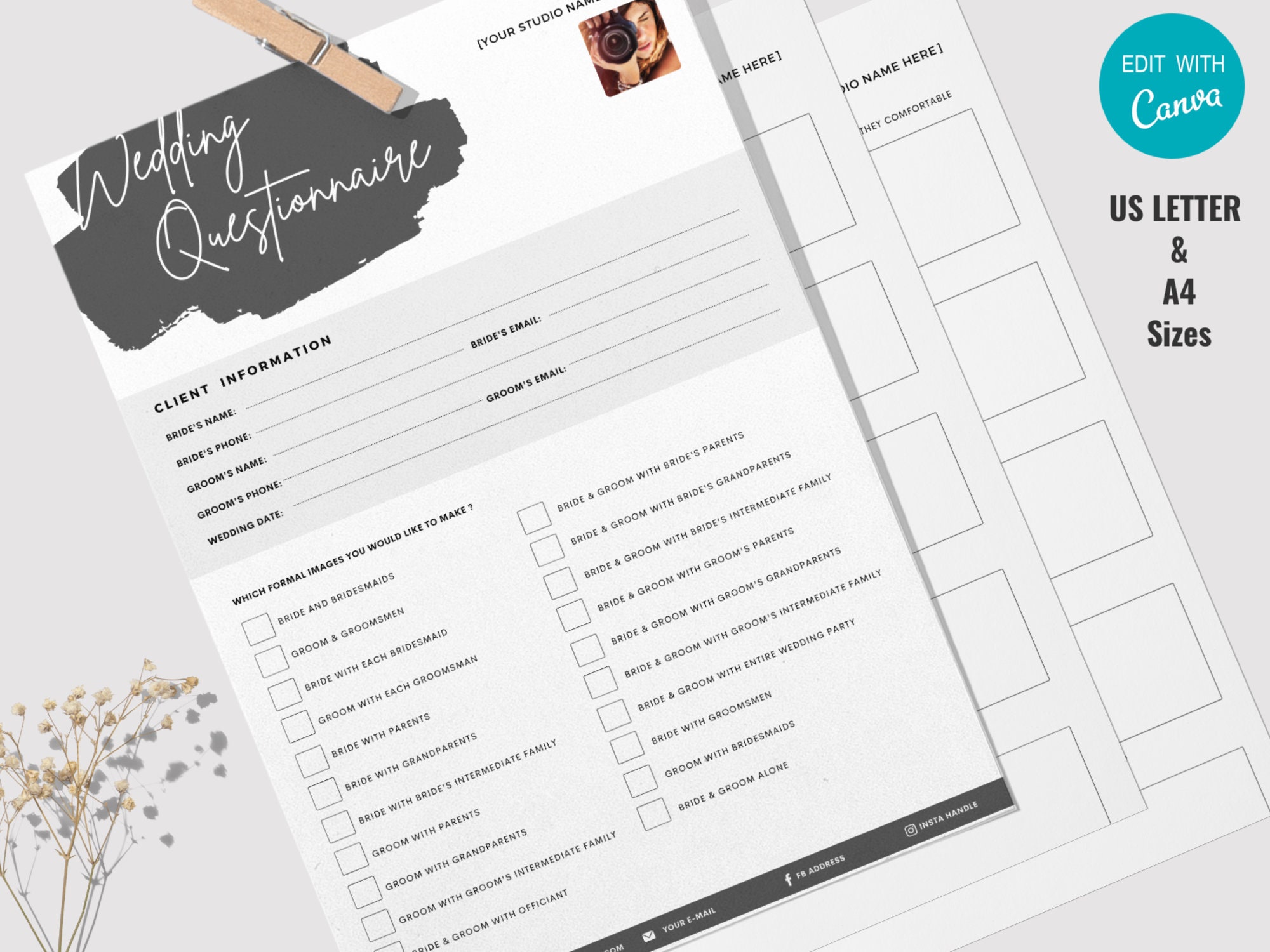 Wedding Photography Questionnaire Template Pre Wedding Etsy