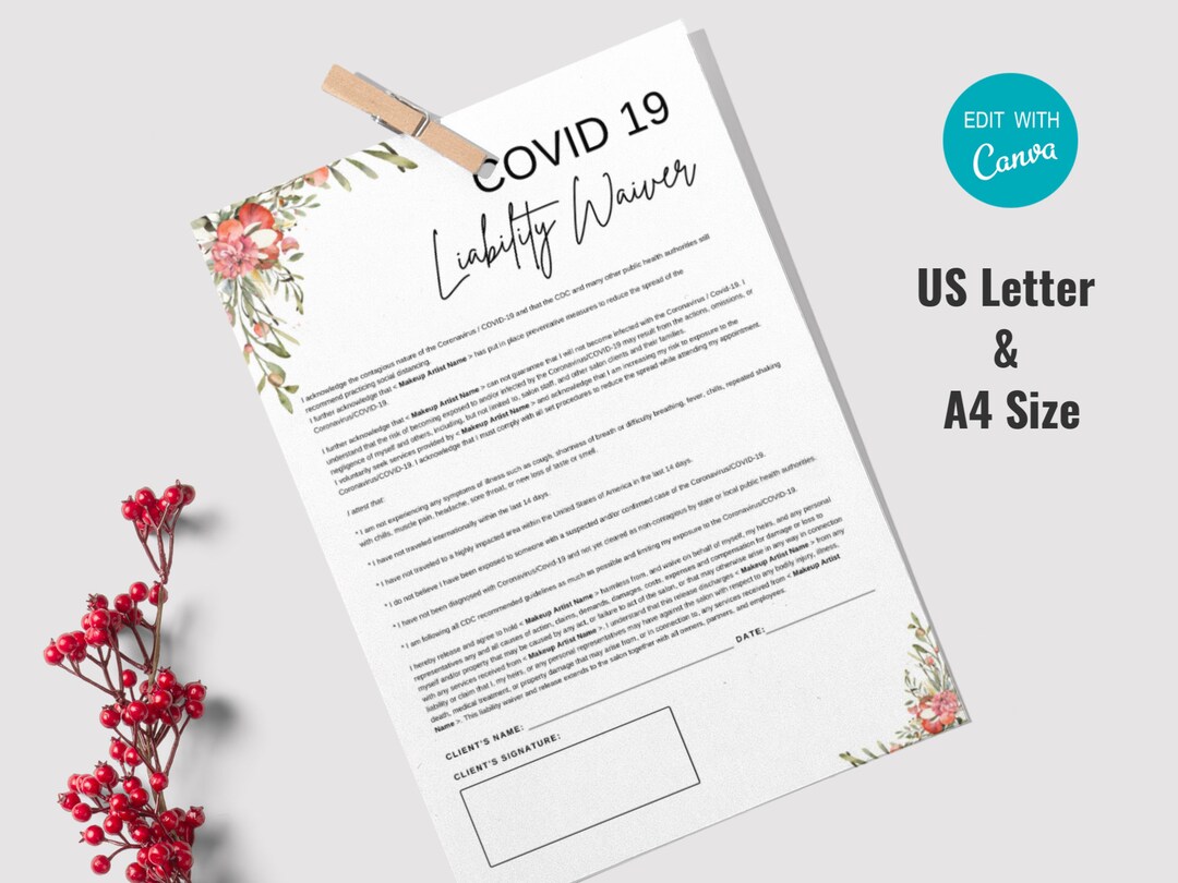 Covid Liability Waiver Form Makeup &amp; Hair Stylist Canva - Etsy