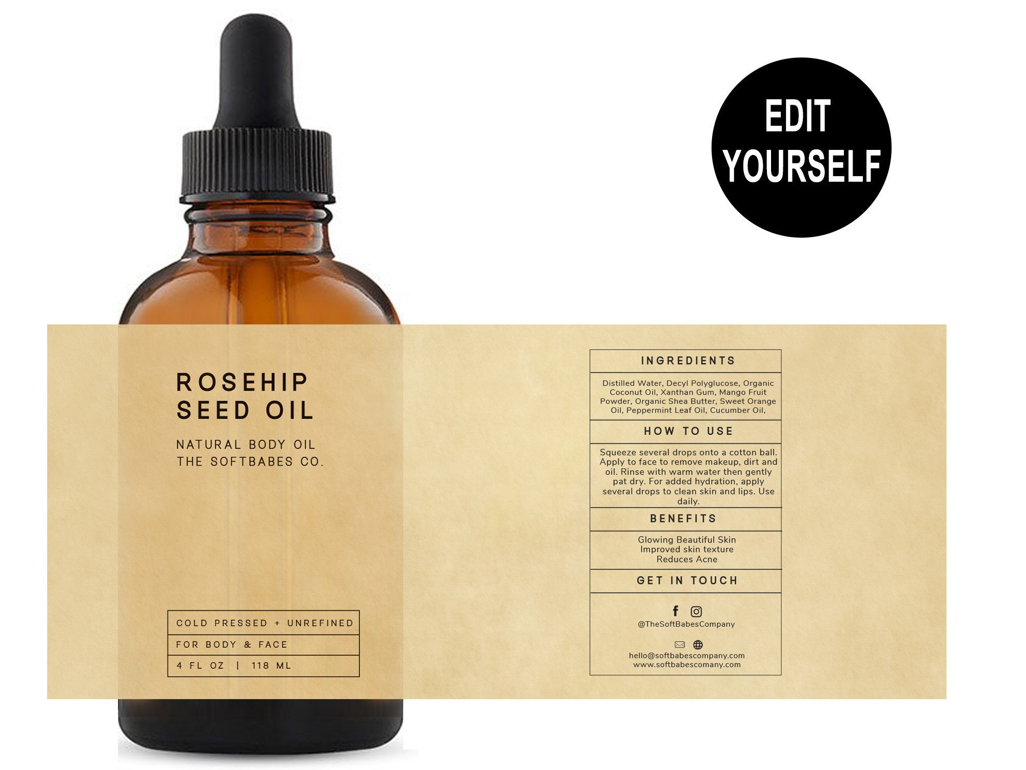 Ingrid Face Oil Label Template Body Oil Label Skin Oil Label | Etsy