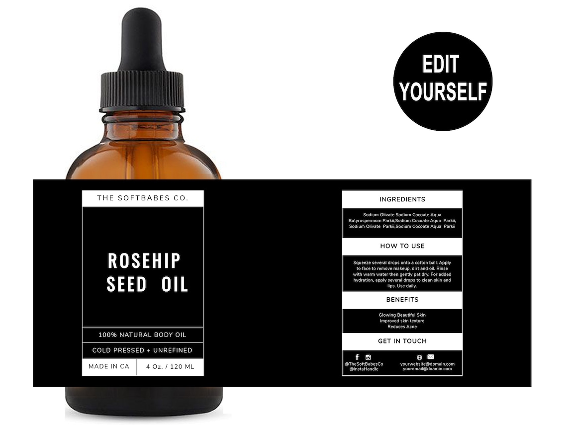 Rasmus Body Oil Label 4 Oz Dropper Bottle Label Template - Etsy