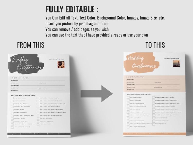Wedding Photography Questionnaire Template Pre Wedding Etsy