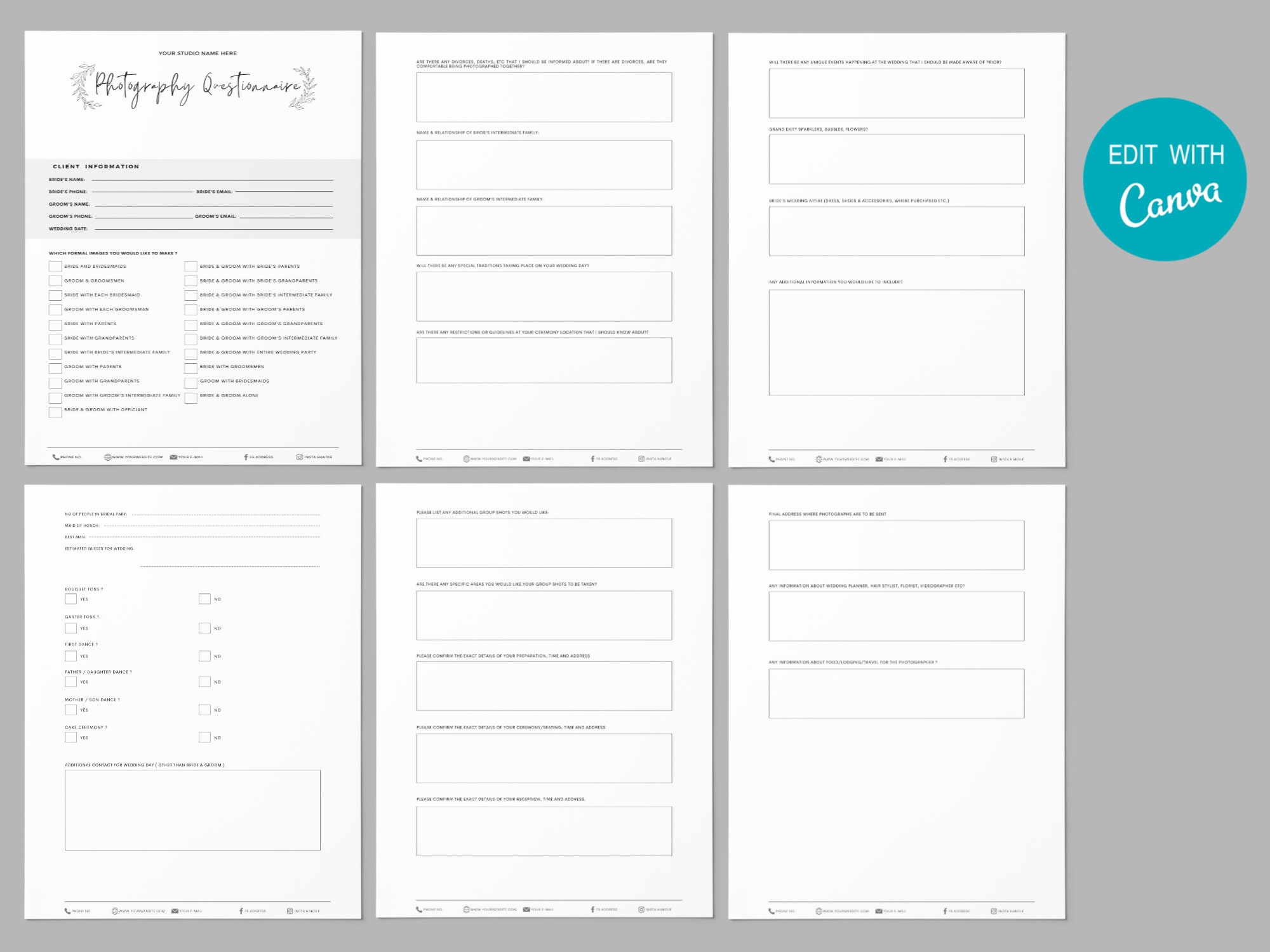 Wedding Photography Questionnaire 6 PAGES 2 Sizes Etsy