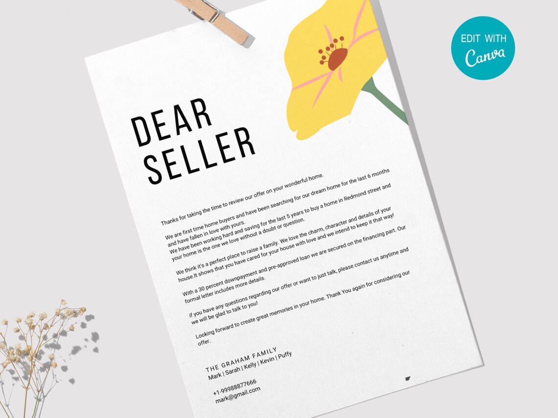 Letter To Seller of Home Home Buyer Letter to Seller Letter Etsy
