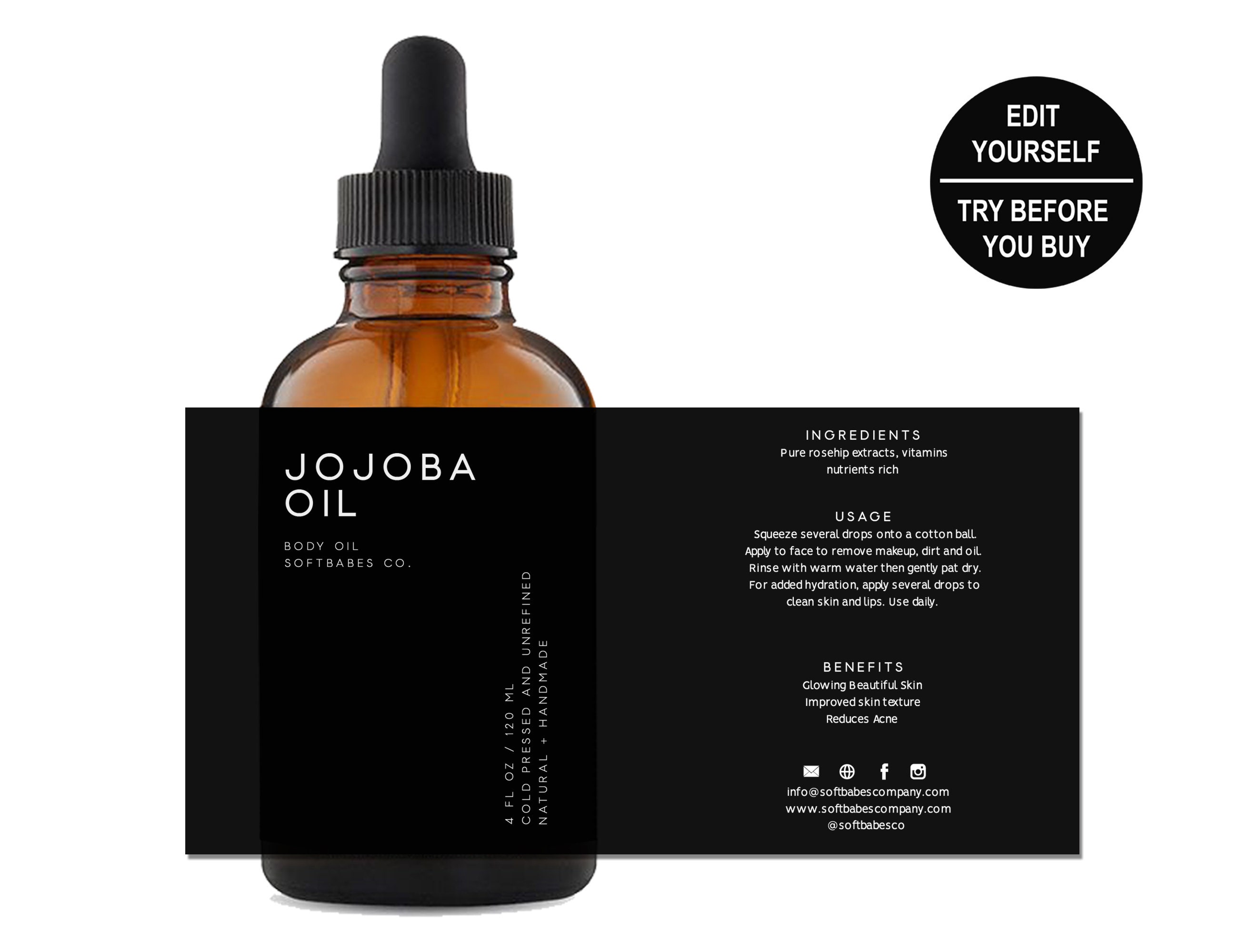 Nova Body Oil Label Template 4 Oz Custom Dropper Bottle - Etsy Australia