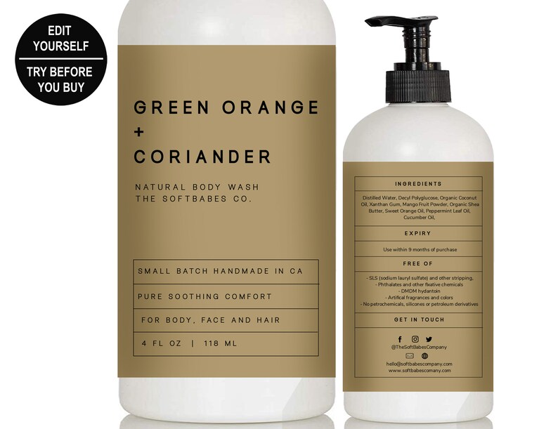 Ingrid Body Wash Label Template Liquid Soap label Editable Etsy