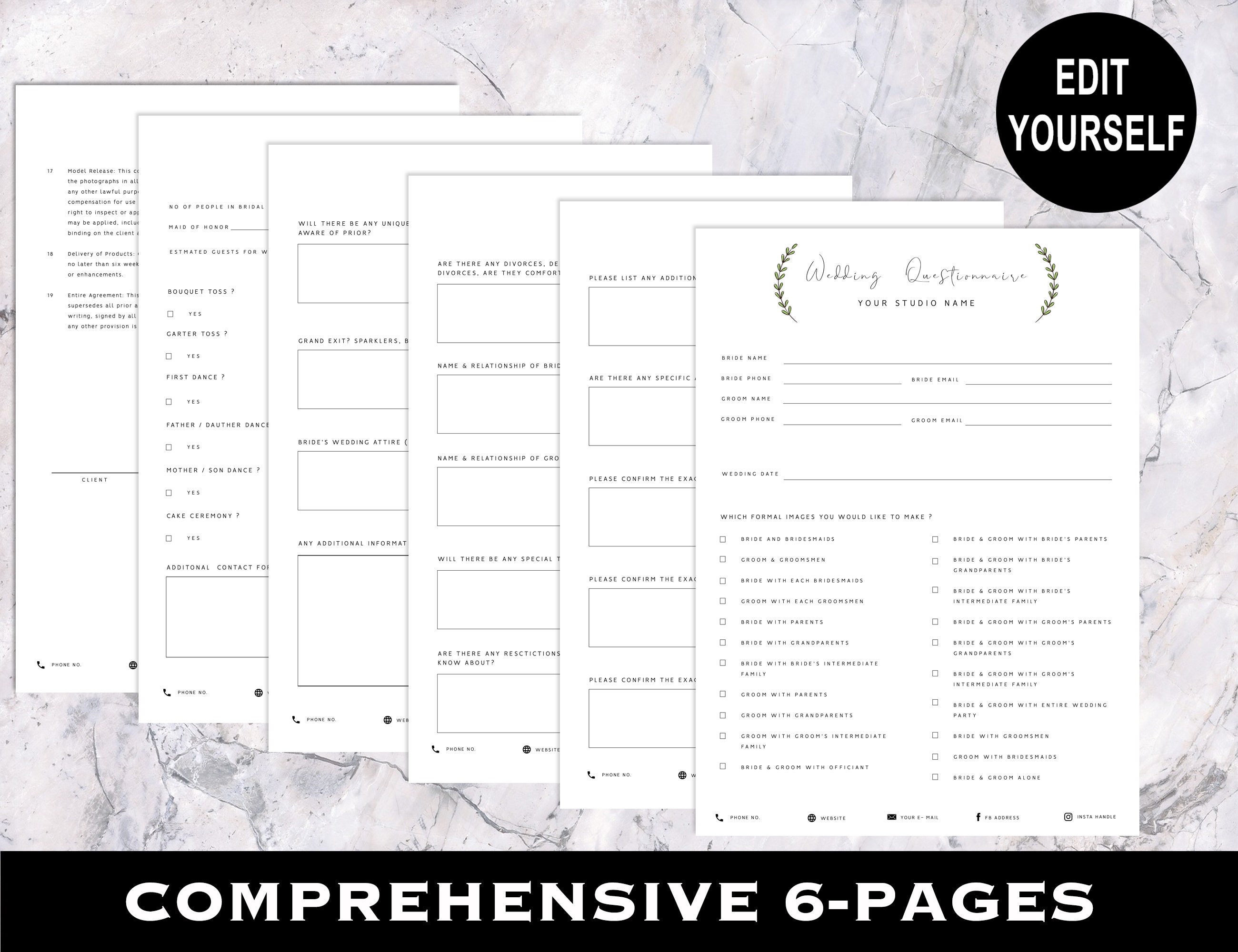 Bran Wedding Photography Questionnaire Template Pre Wedding Etsy