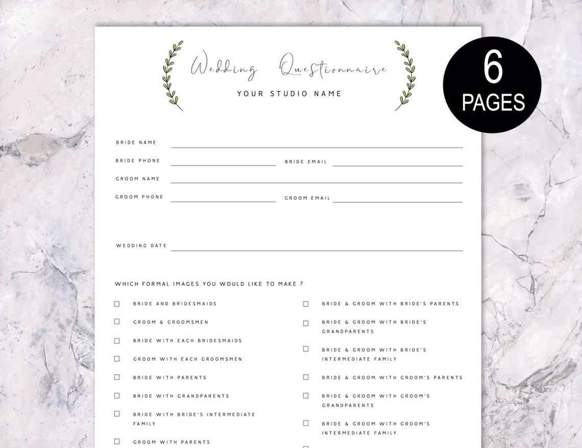 Bran Wedding Photography Questionnaire Template Pre Wedding | Etsy
